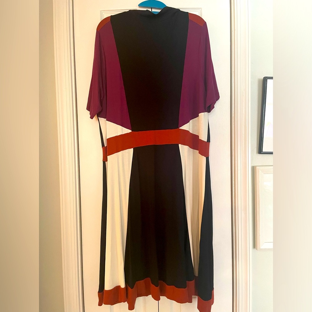 Mock turtleneck, lightweight tricolor dress, worn once.